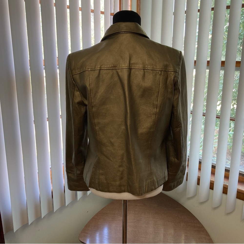 Real Leather Gold Button Down Jacket - image 3